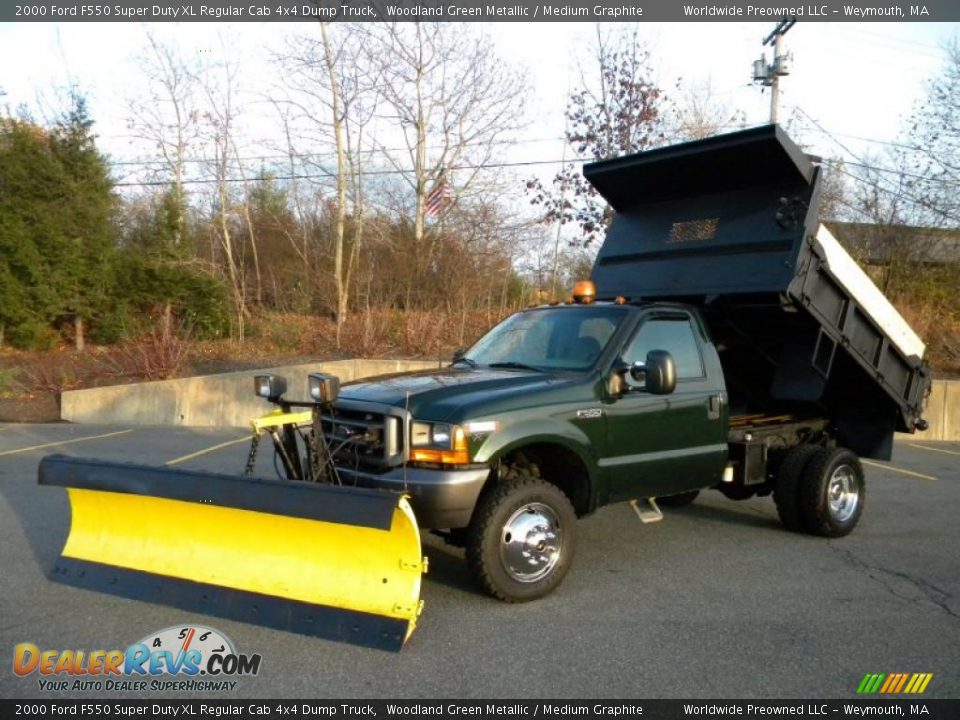 2000 Ford F550 Super Duty XL Regular Cab 4x4 Dump Truck Woodland Green Metallic / Medium Graphite Photo #15