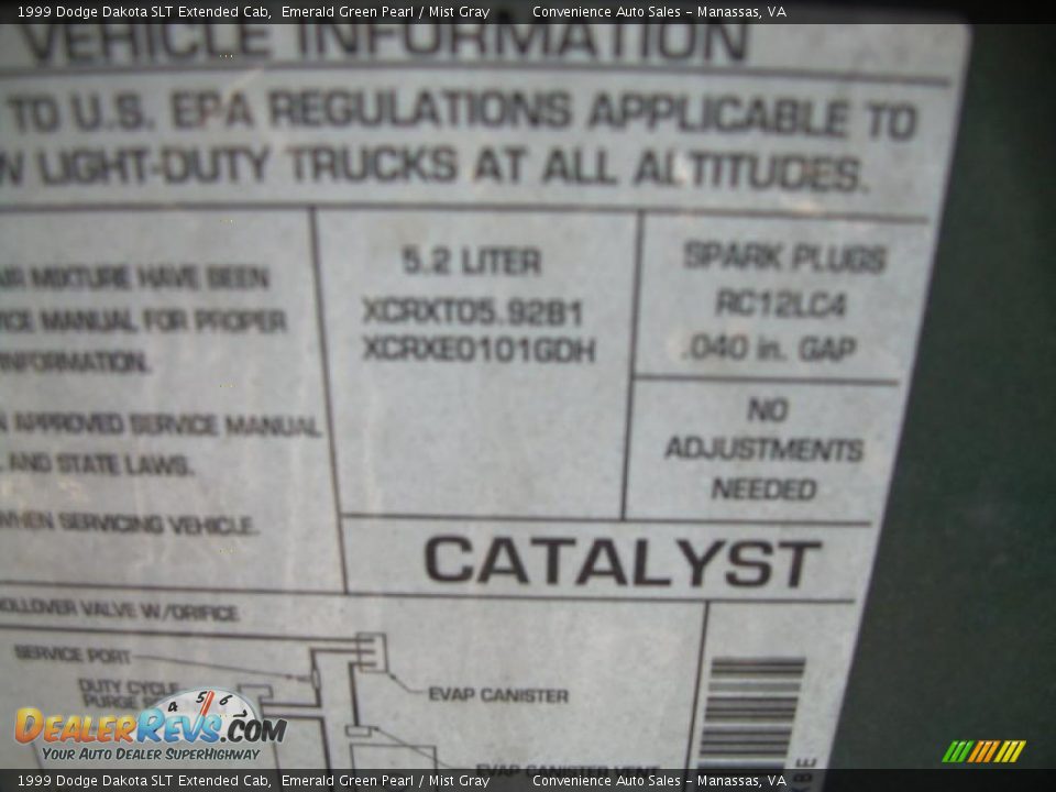 Info Tag of 1999 Dodge Dakota SLT Extended Cab Photo #9