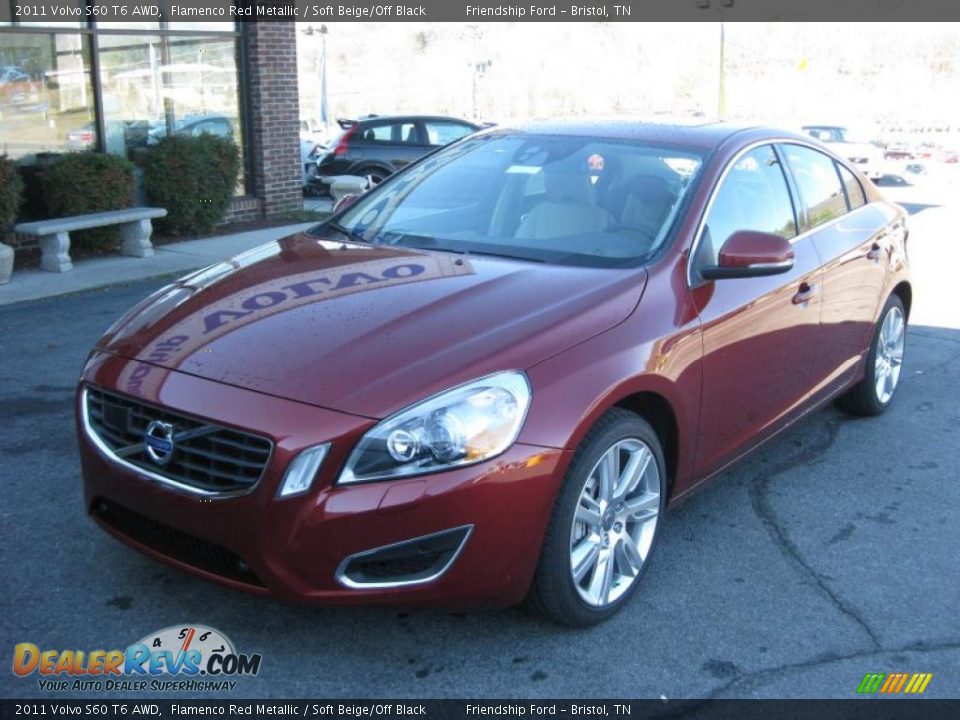2011 Volvo S60 T6 AWD Flamenco Red Metallic / Soft Beige/Off Black Photo #2
