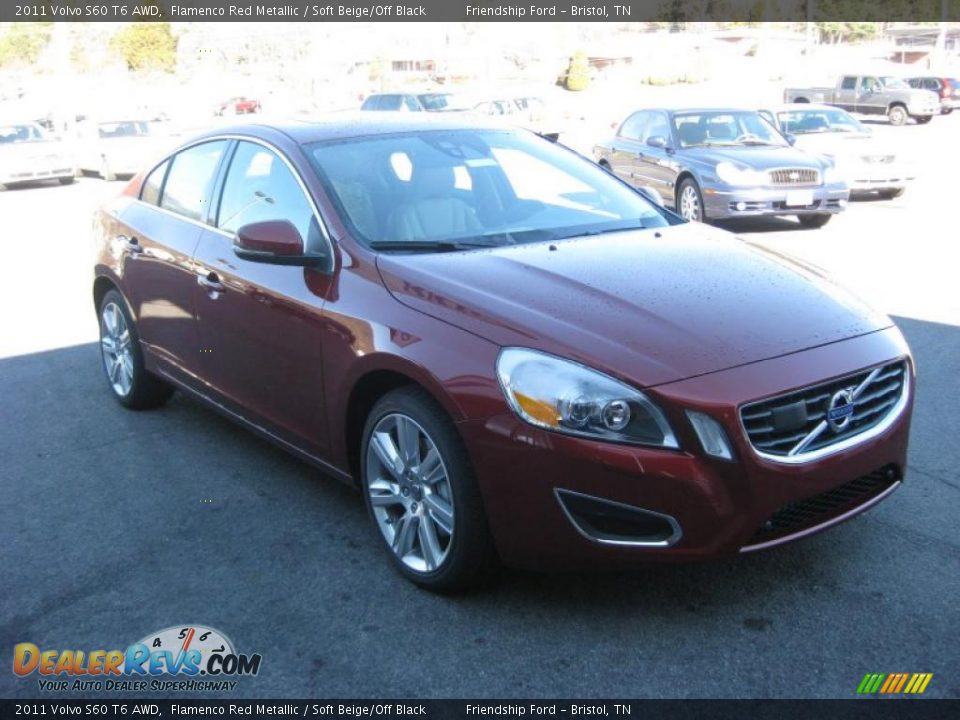 2011 Volvo S60 T6 AWD Flamenco Red Metallic / Soft Beige/Off Black Photo #4