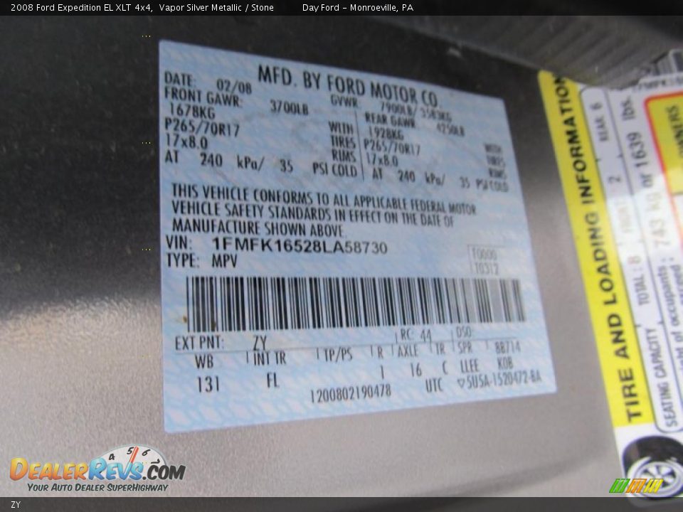 Ford Color Code ZY Vapor Silver Metallic