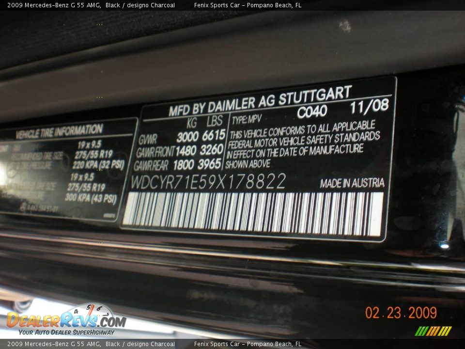 2009 Mercedes-Benz G 55 AMG Black / designo Charcoal Photo #20