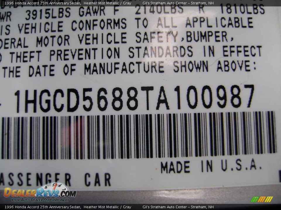 1996 Honda Accord 25th Anniversary Sedan Heather Mist Metallic / Gray Photo #15