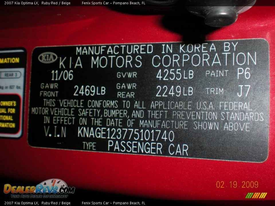 2007 Kia Optima LX Ruby Red / Beige Photo #24