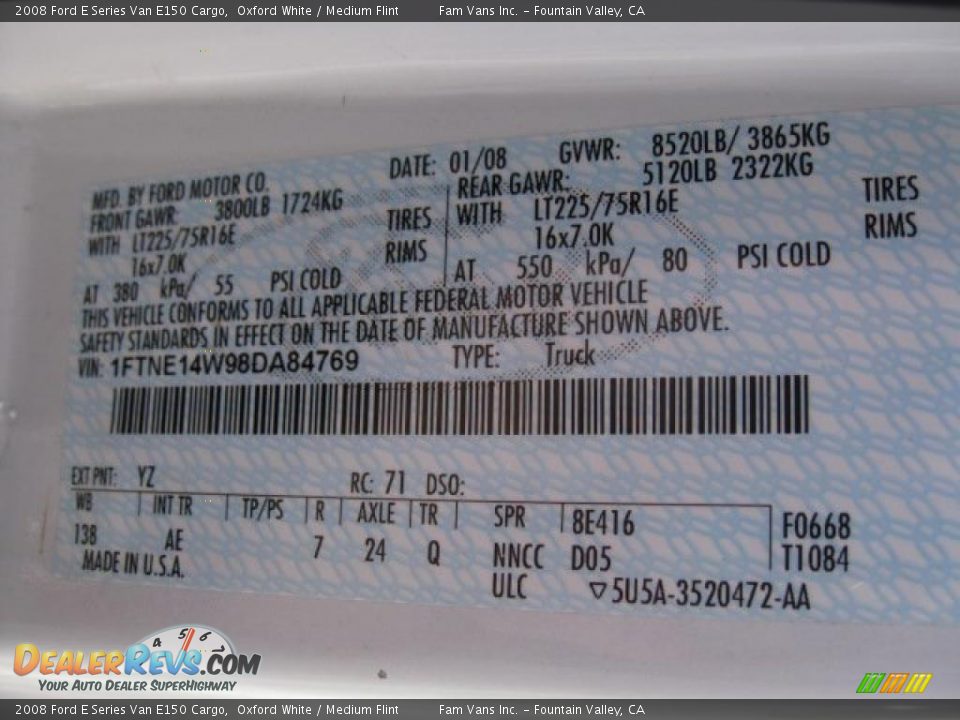 2008 Ford E Series Van E150 Cargo Oxford White / Medium Flint Photo #12