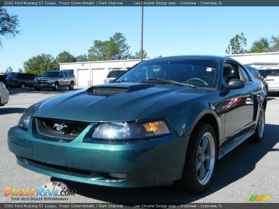 2002 Ford Mustang GT Coupe Tropic Green Metallic / Dark Charcoal Photo #1