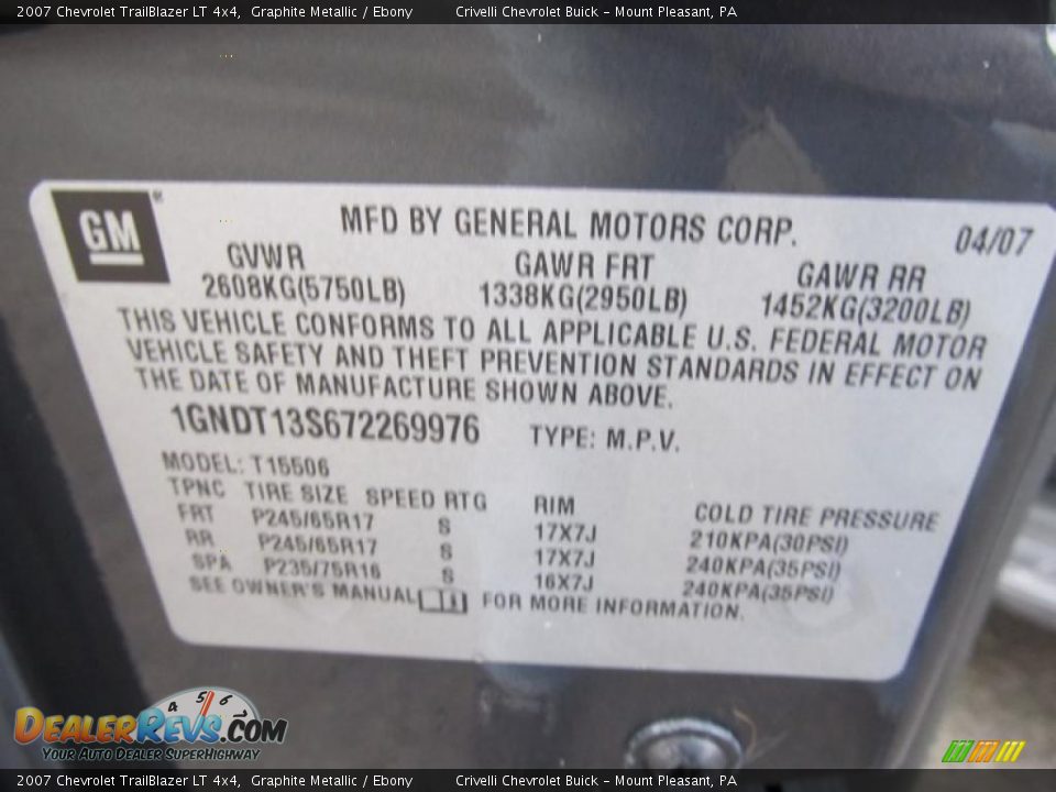 2007 Chevrolet TrailBlazer LT 4x4 Graphite Metallic / Ebony Photo #30