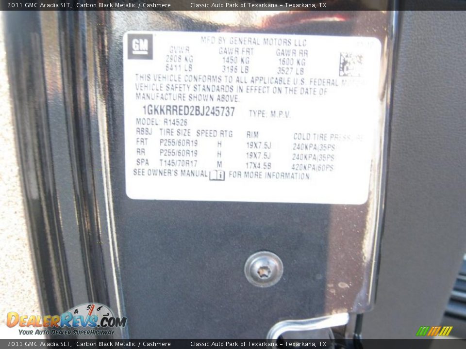 2011 GMC Acadia SLT Carbon Black Metallic / Cashmere Photo #31