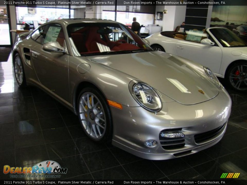 2011 Porsche 911 Turbo S Coupe Platinum Silver Metallic / Carrera Red Photo #4