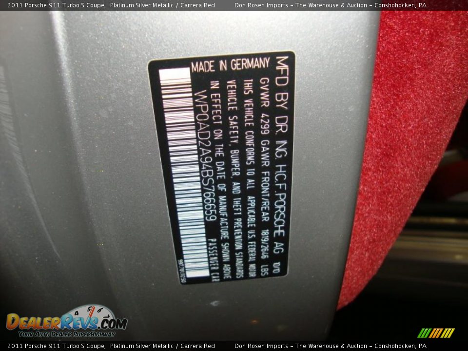 Info Tag of 2011 Porsche 911 Turbo S Coupe Photo #32