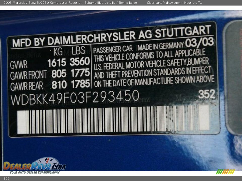 Mercedes-Benz Color Code 352 Bahama Blue Metallic