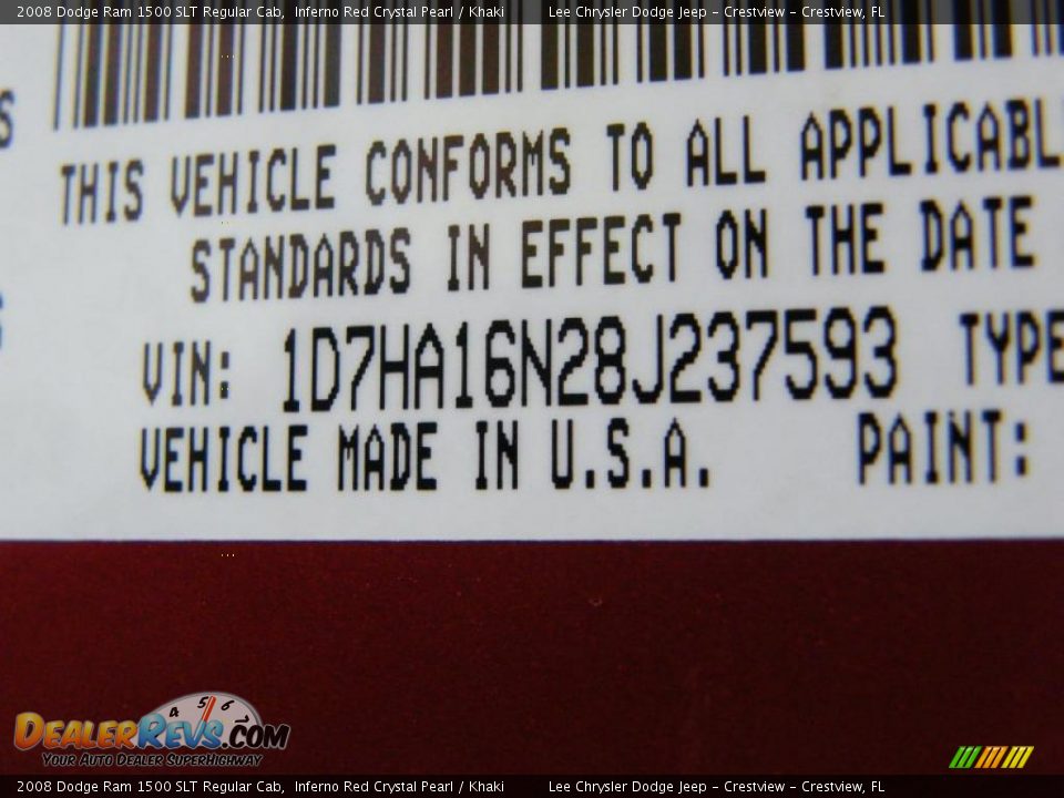 2008 Dodge Ram 1500 SLT Regular Cab Inferno Red Crystal Pearl / Khaki Photo #24
