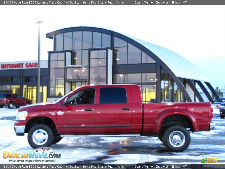 2008 Dodge Ram 3500 Laramie Mega Cab 4x4 Dually Inferno Red Crystal Pearl / Khaki Photo #1