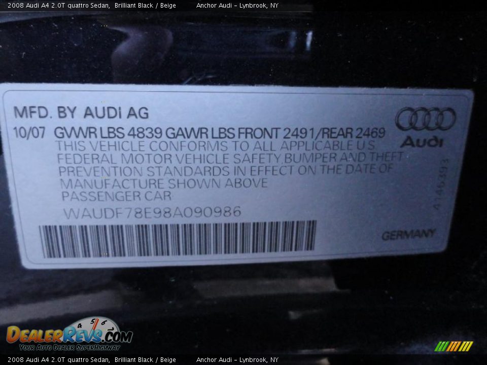 2008 Audi A4 2.0T quattro Sedan Brilliant Black / Beige Photo #16