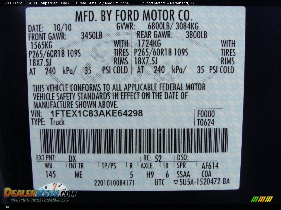 Ford Color Code DX Dark Blue Pearl Metallic