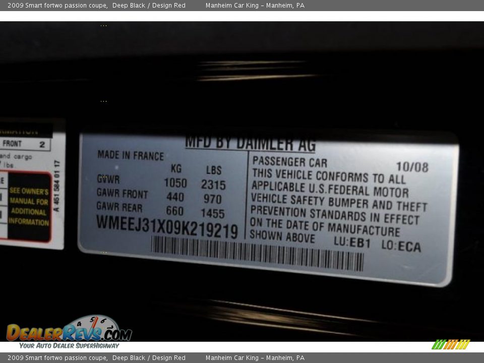 2009 Smart fortwo passion coupe Deep Black / Design Red Photo #8