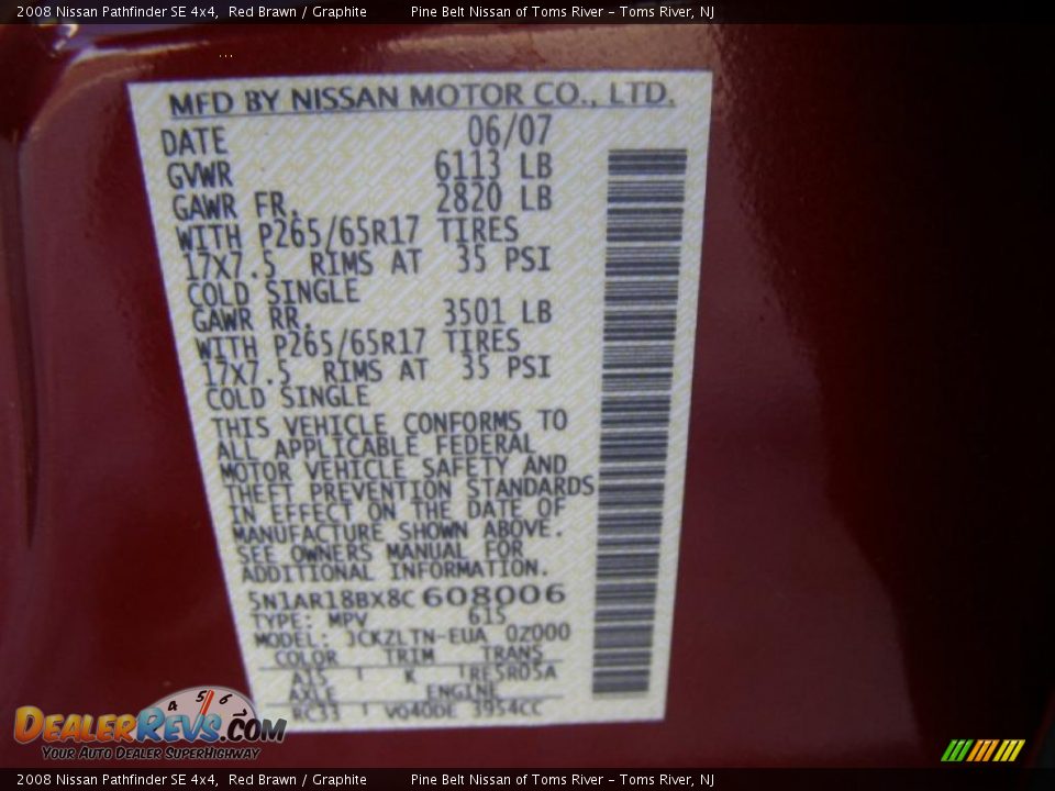 2008 Nissan Pathfinder SE 4x4 Red Brawn / Graphite Photo #11