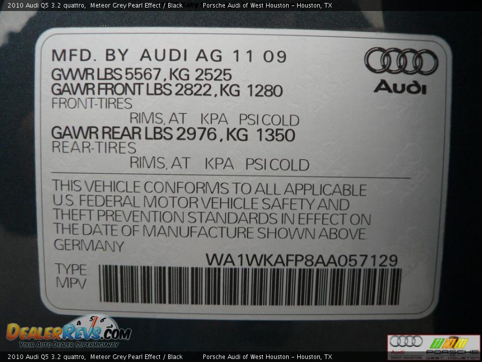 2010 Audi Q5 3.2 quattro Meteor Grey Pearl Effect / Black Photo #33