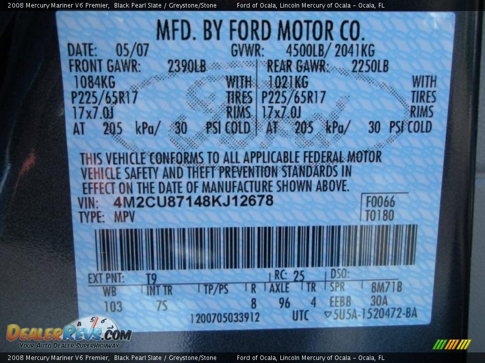 2008 Mercury Mariner V6 Premier Black Pearl Slate / Greystone/Stone Photo #26