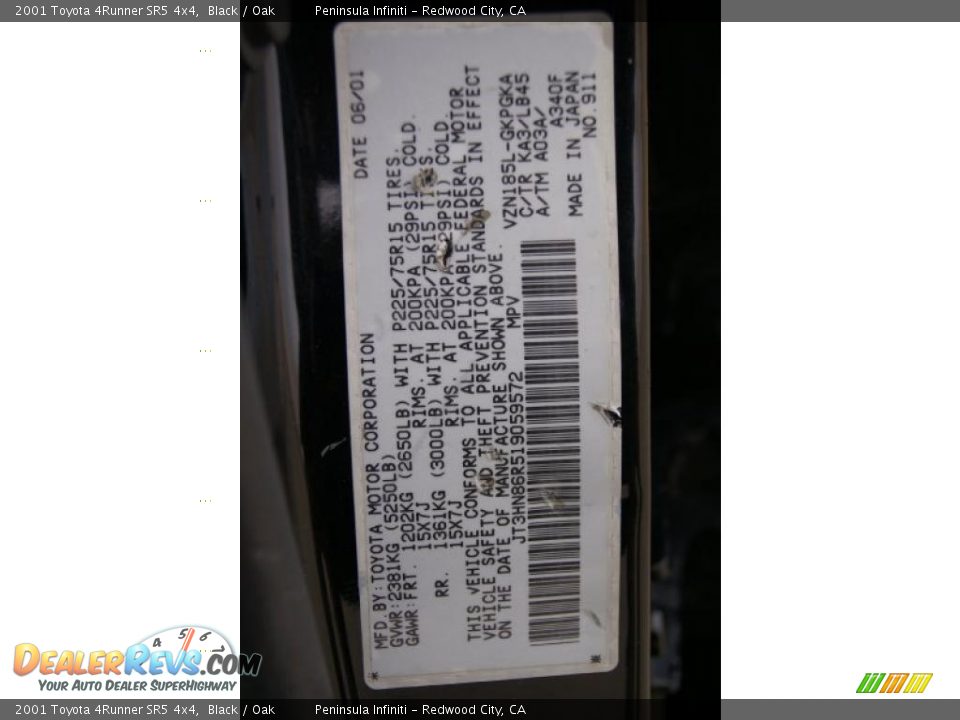 2001 Toyota 4Runner SR5 4x4 Black / Oak Photo #21
