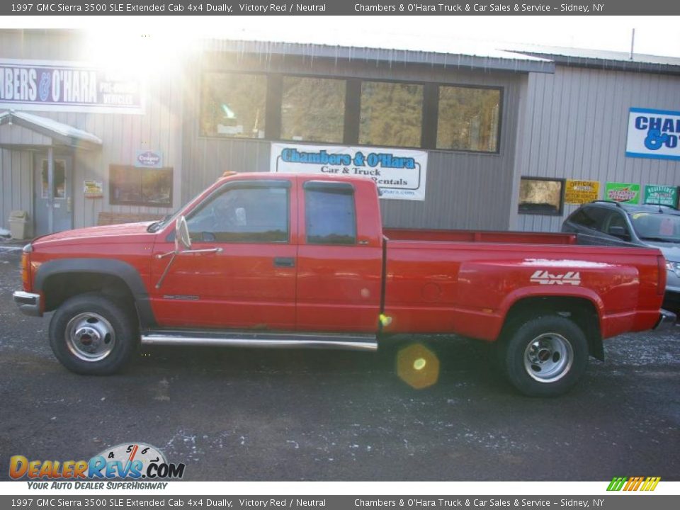 1997 GMC Sierra 3500 SLE Extended Cab 4x4 Dually Victory Red / Neutral Photo #2