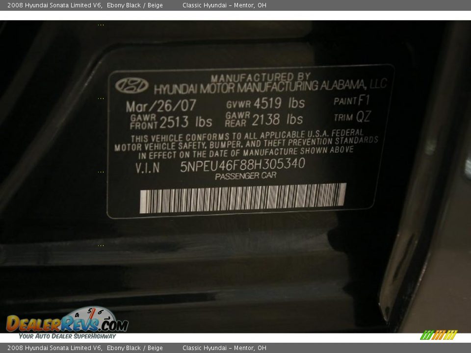 2008 Hyundai Sonata Limited V6 Ebony Black / Beige Photo #27