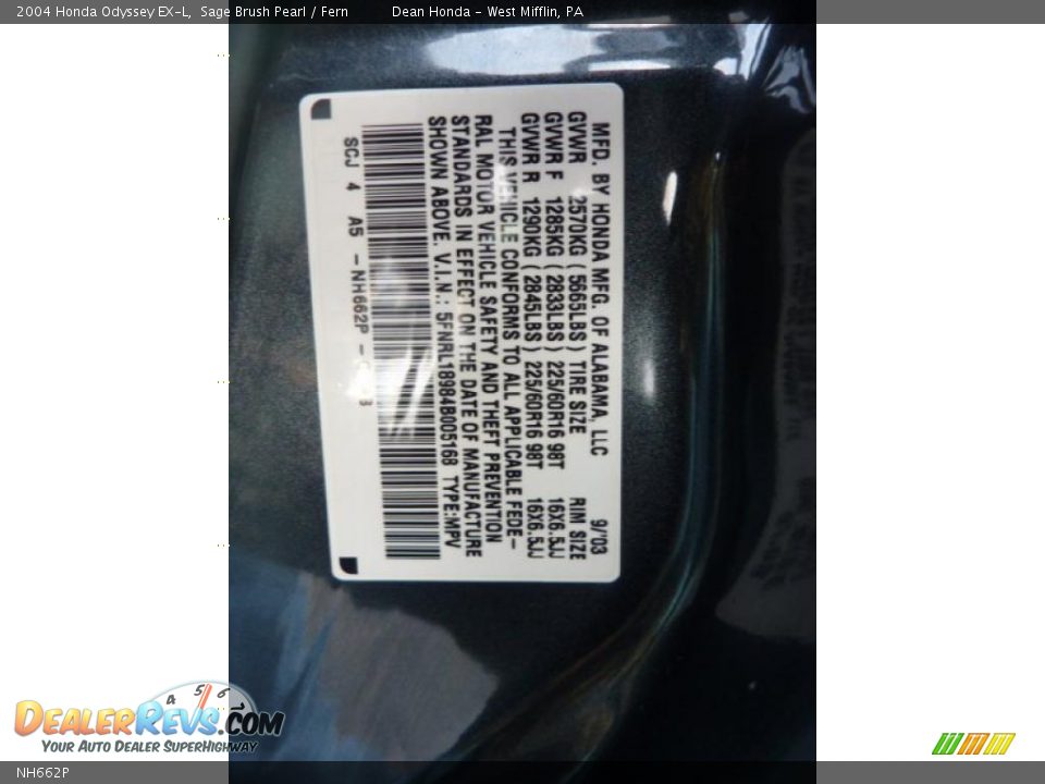 Honda Color Code NH662P Sage Brush Pearl