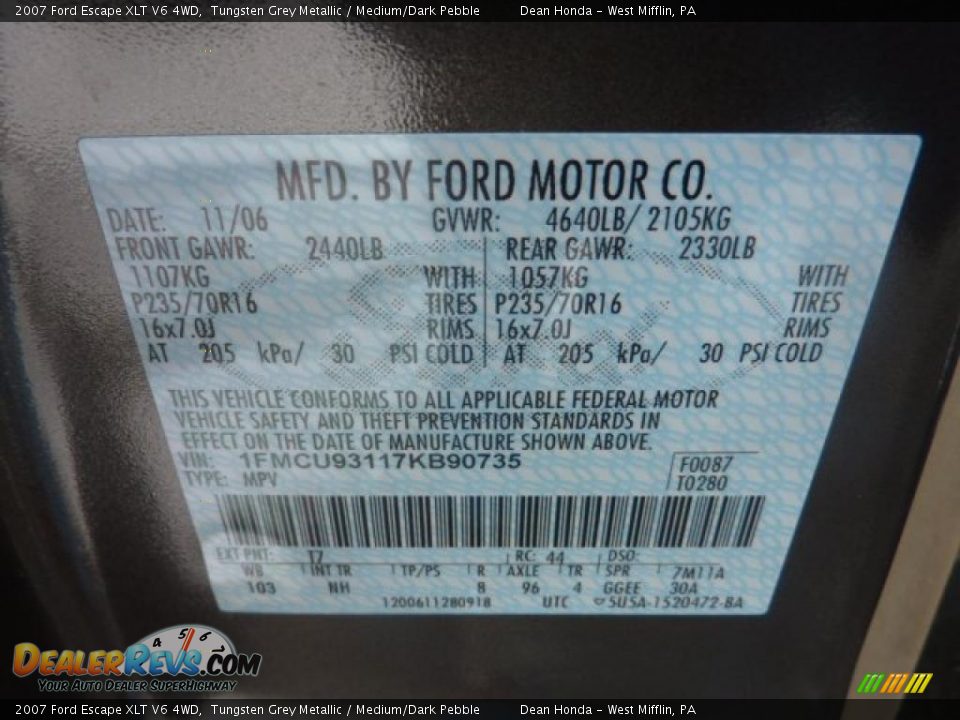 2007 Ford Escape XLT V6 4WD Tungsten Grey Metallic / Medium/Dark Pebble Photo #14
