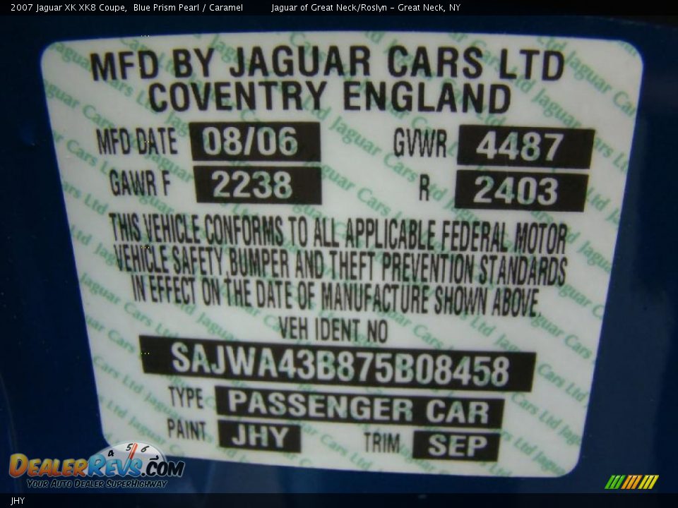 Jaguar Color Code JHY Blue Prism Pearl