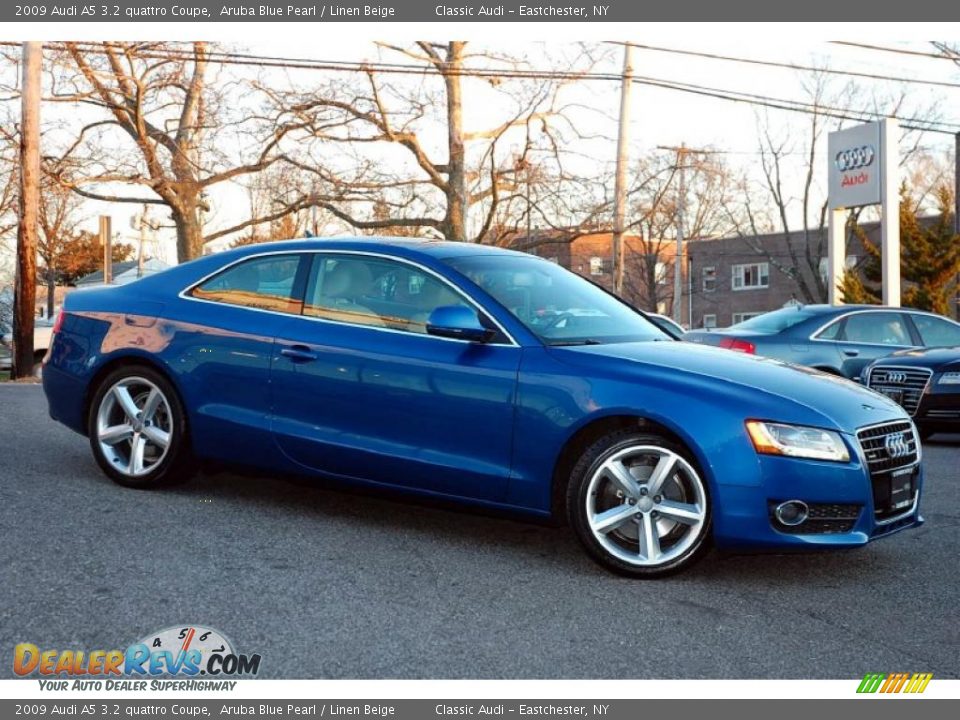 2009 Audi A5 3.2 quattro Coupe Aruba Blue Pearl / Linen Beige Photo #8