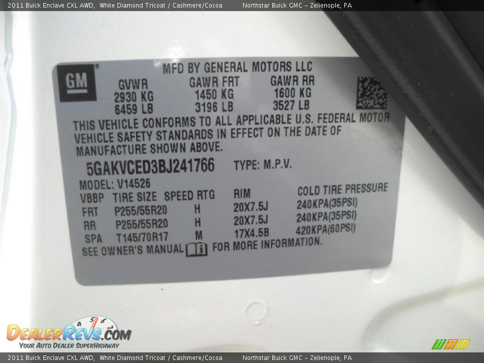 2011 Buick Enclave CXL AWD White Diamond Tricoat / Cashmere/Cocoa Photo #13