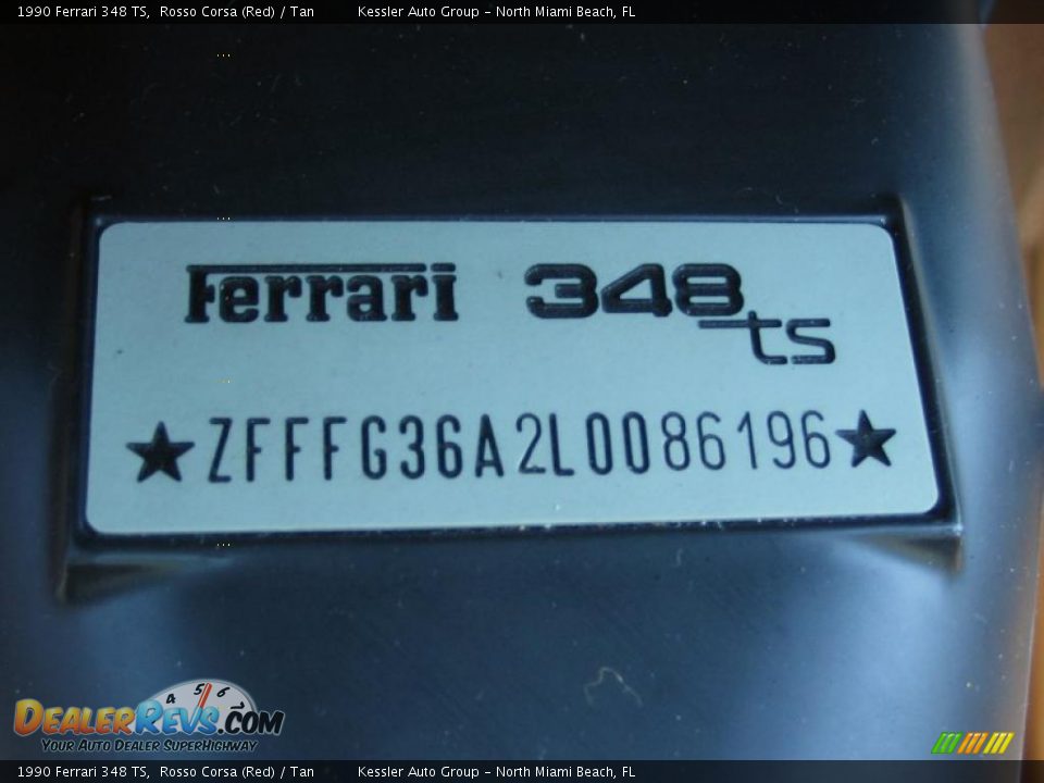Info Tag of 1990 Ferrari 348 TS Photo #33