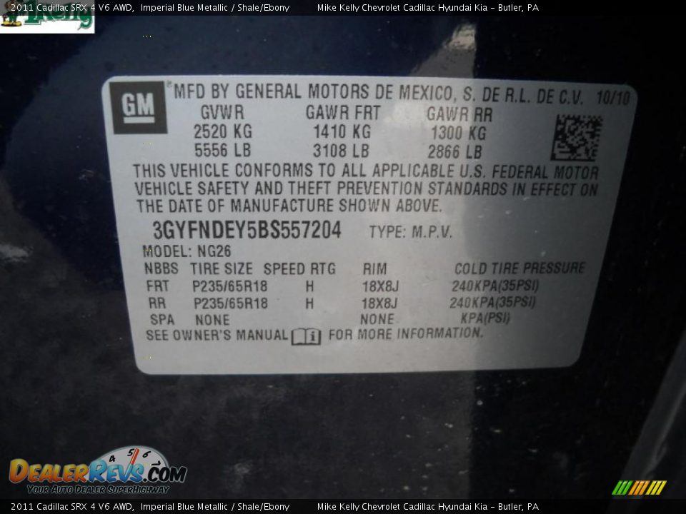 2011 Cadillac SRX 4 V6 AWD Imperial Blue Metallic / Shale/Ebony Photo #11