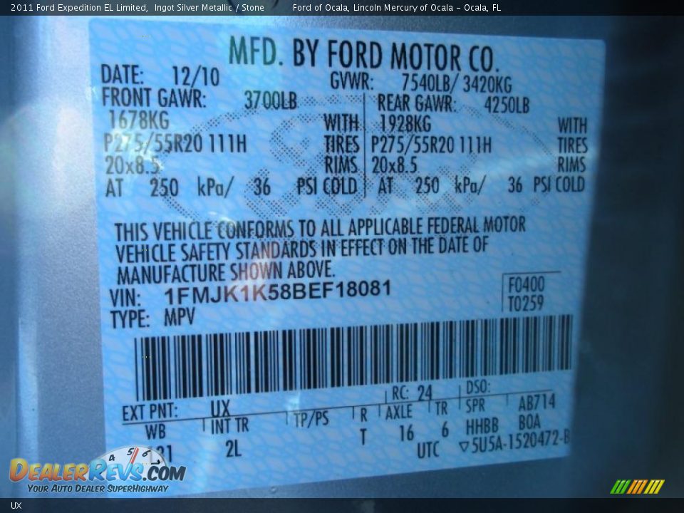 Ford Color Code UX Ingot Silver Metallic