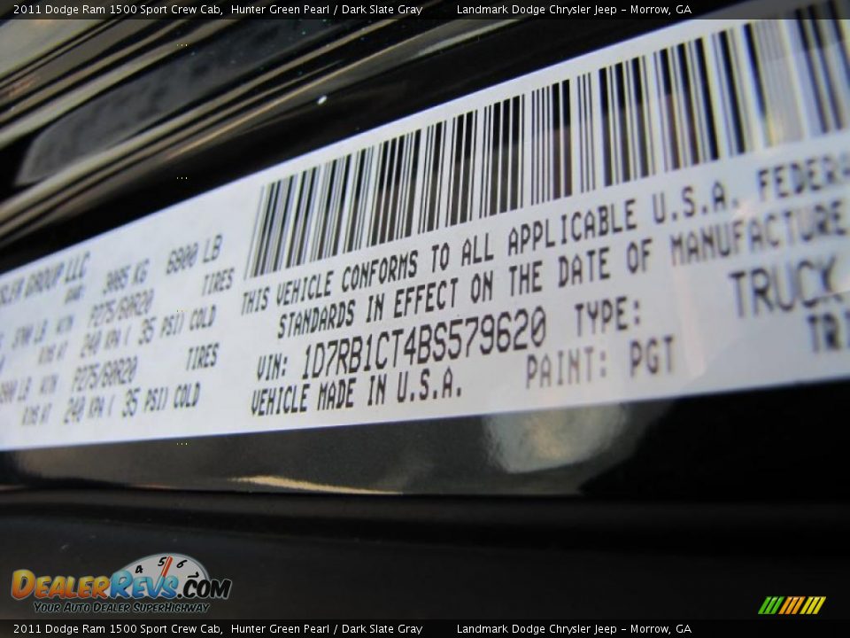 2011 Dodge Ram 1500 Sport Crew Cab Hunter Green Pearl / Dark Slate Gray Photo #14