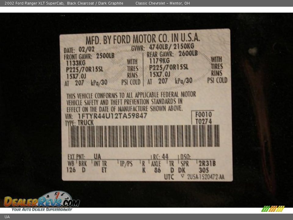 Ford Color Code UA Black Clearcoat