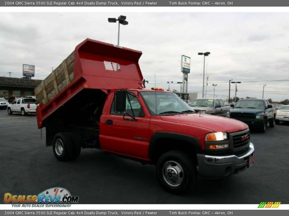 2004 GMC Sierra 3500 SLE Regular Cab 4x4 Dually Dump Truck Victory Red / Pewter Photo #7