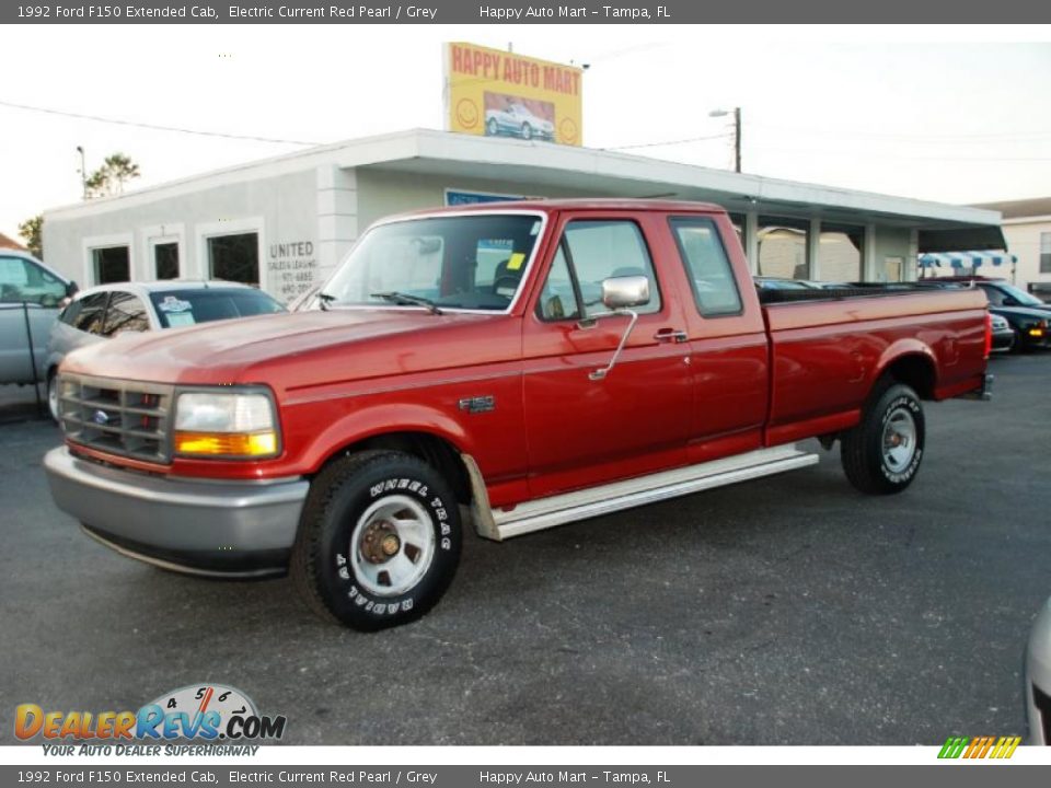 1992 Ford F150 Extended Cab Electric Current Red Pearl / Grey Photo #1