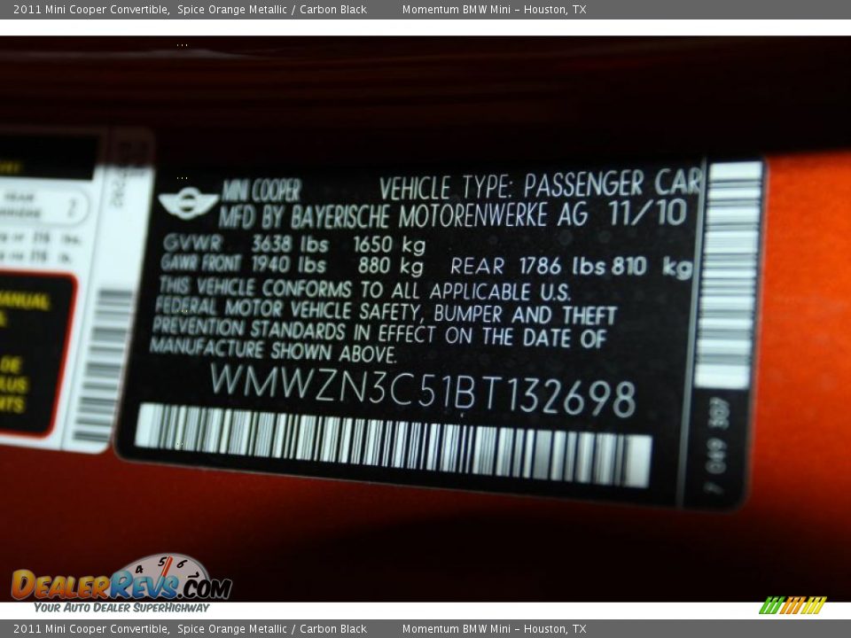 2011 Mini Cooper Convertible Spice Orange Metallic / Carbon Black Photo #6