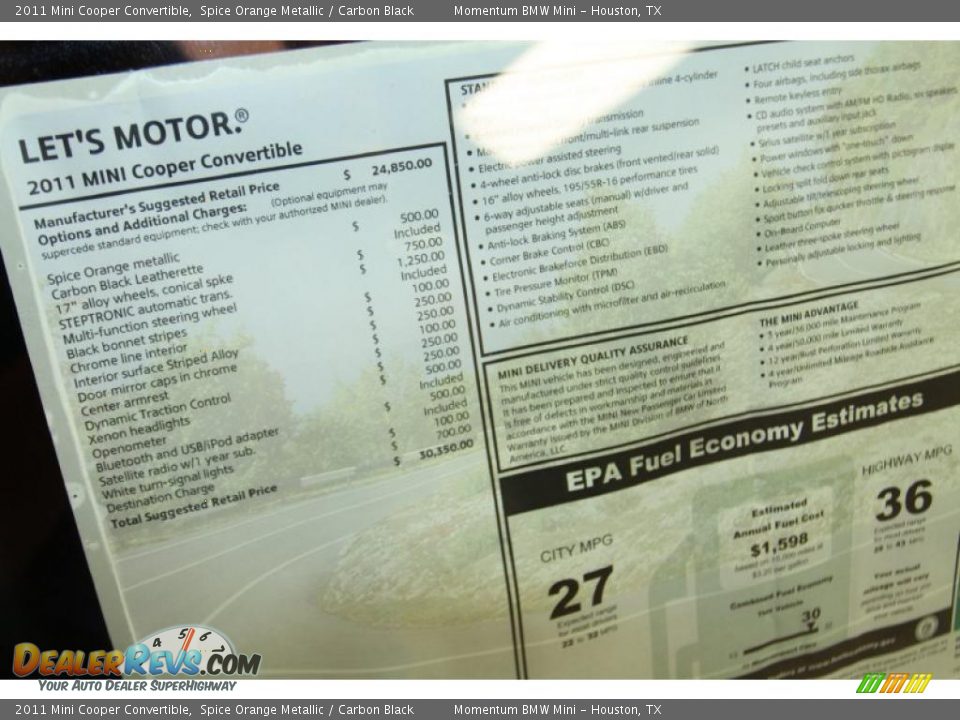 2011 Mini Cooper Convertible Window Sticker Photo #19