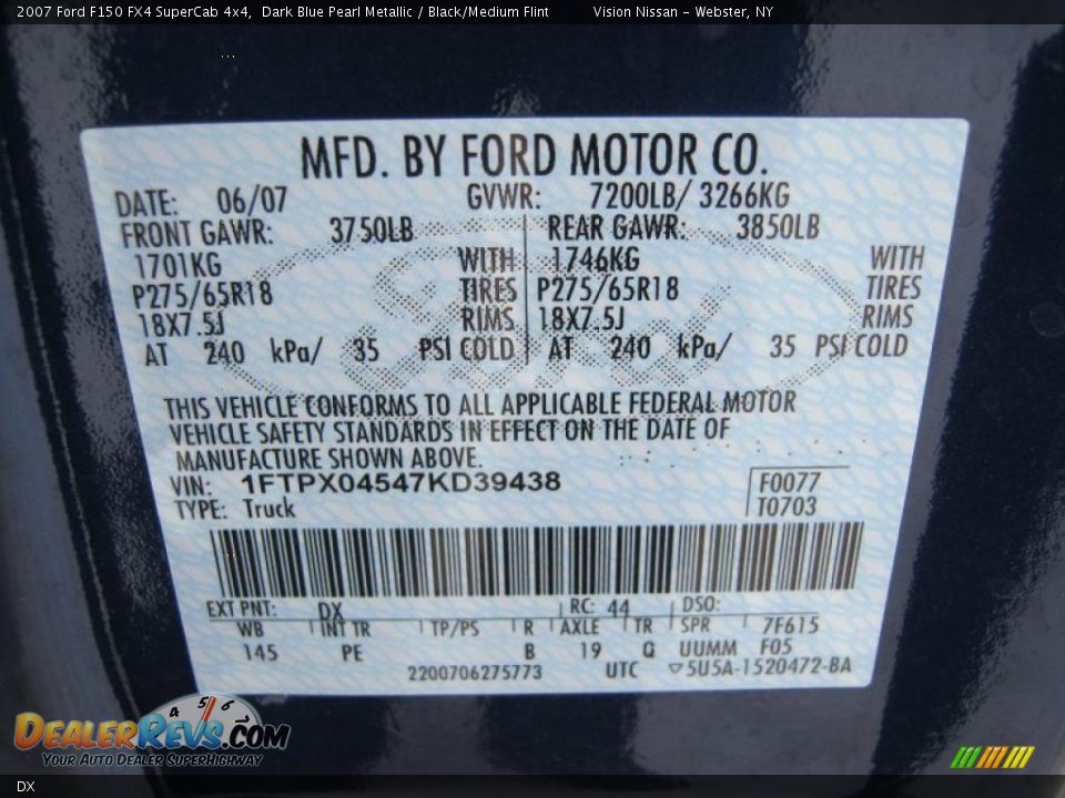 Ford Color Code DX Dark Blue Pearl Metallic