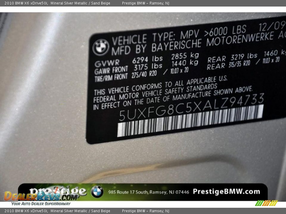 2010 BMW X6 xDrive50i Mineral Silver Metallic / Sand Beige Photo #13