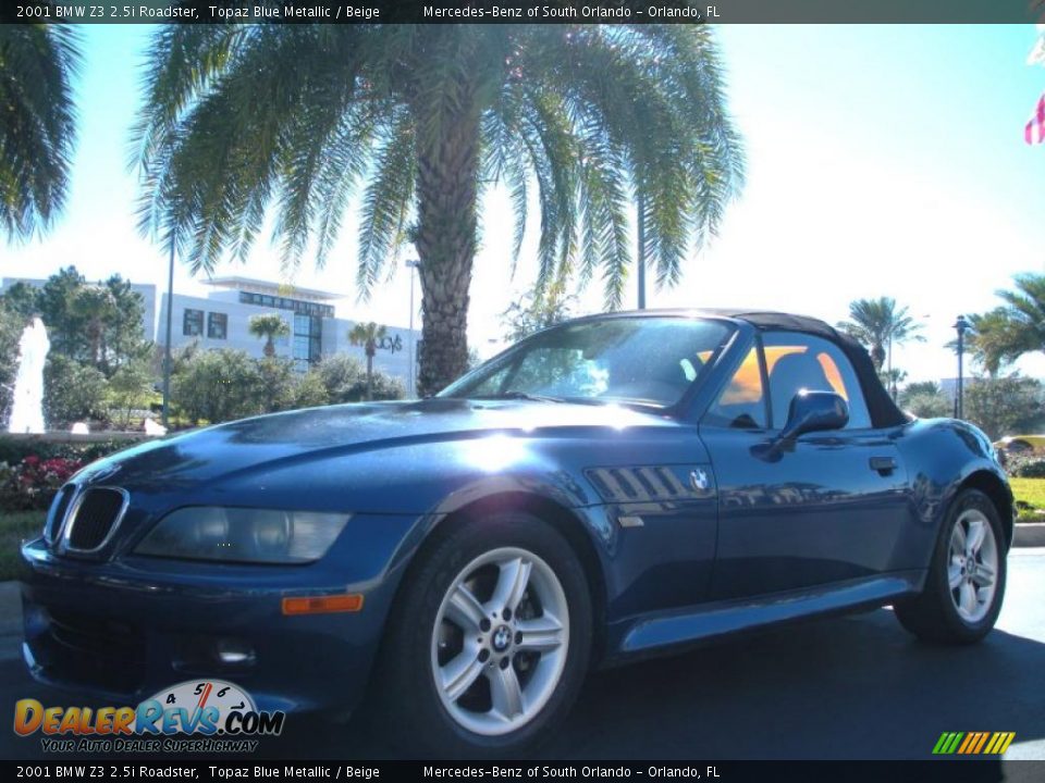 2001 BMW Z3 2.5i Roadster Topaz Blue Metallic / Beige Photo #2