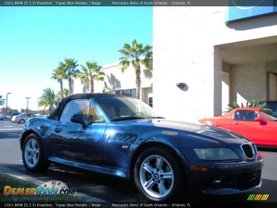 2001 BMW Z3 2.5i Roadster Topaz Blue Metallic / Beige Photo #4