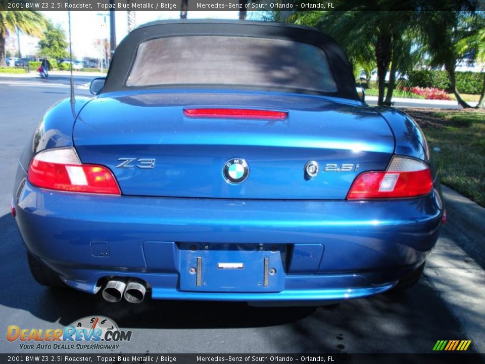 2001 BMW Z3 2.5i Roadster Topaz Blue Metallic / Beige Photo #7