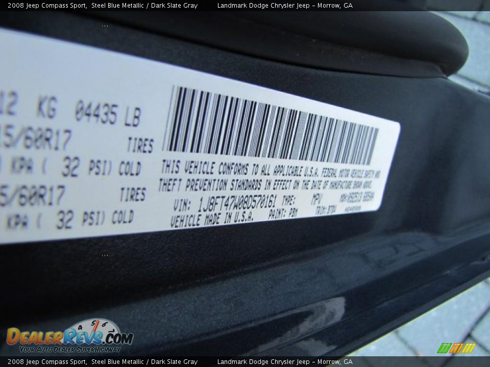 2008 Jeep Compass Sport Steel Blue Metallic / Dark Slate Gray Photo #29