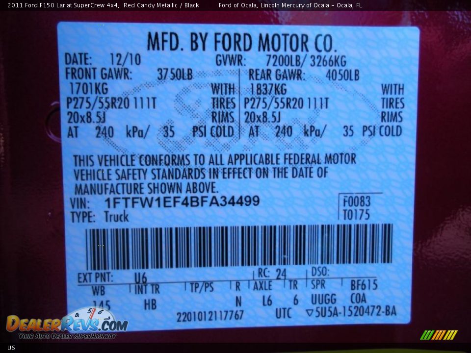 Ford Color Code U6 Red Candy Metallic