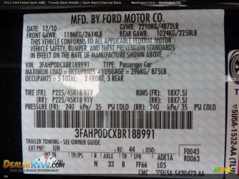 Ford Color Code UH Tuxedo Black Metallic