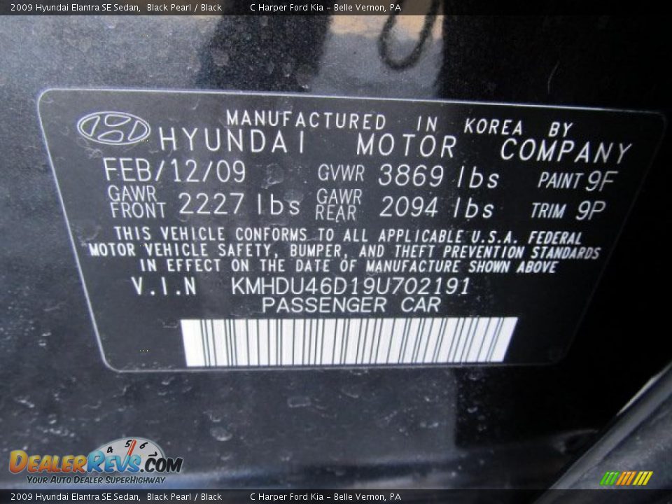 2009 Hyundai Elantra SE Sedan Black Pearl / Black Photo #24