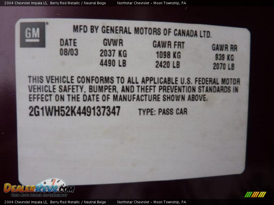 2004 Chevrolet Impala LS Berry Red Metallic / Neutral Beige Photo #13